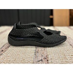 Zee Alexis Womens Black Woven Sandal Flats 8.5 Casual Strappy Slip-On Design Com